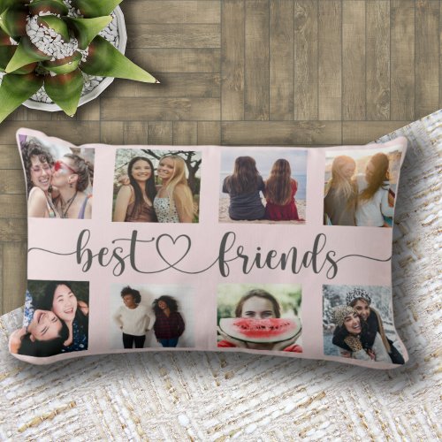 BEST FRIENDS Blush Pink Photo Collage Throw Pillow