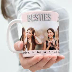 Best friends blush pink silver besties photo coffee mug