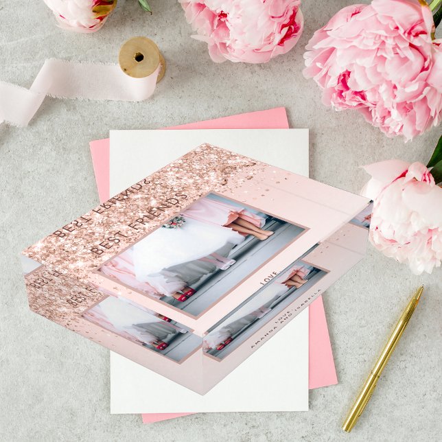  Best friends blush rose gold BFF photo bride Paperweight (Creator Uploaded)