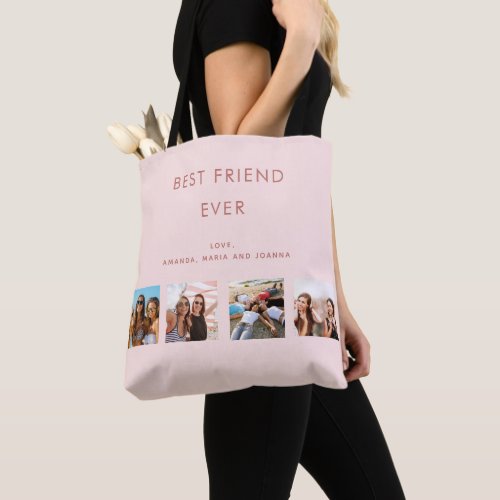 Best friends blush rose gold photo collage tote bag