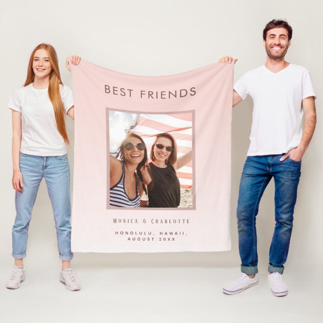 Best friends blush rose gold photo fleece blanket (In Situ)