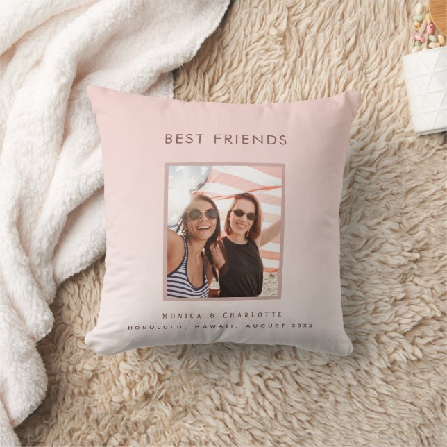 Best friends blush rose gold photo names vacation throw pillow (Blanket)