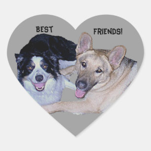 Best Friends Border Collie & German Shepherd Heart Sticker