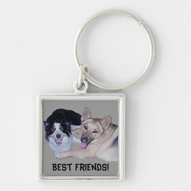 Best Friends Border Collie & German Shepherd Keychain (Front)