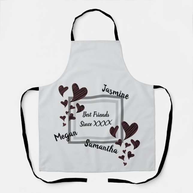 Best Friends Bright Red Heart Long Friendship Apron (Front)