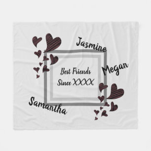 Best Friends Bright Red Heart Long Friendship Fleece Blanket