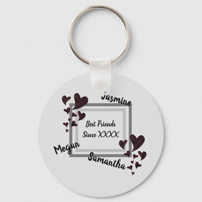 Best Friends Bright Red Heart Long Friendship Keychain (Front)