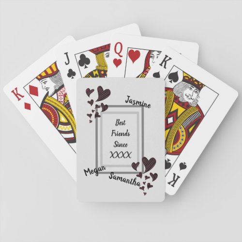 Best Friends Bright Red Heart Long Friendship Playing Cards