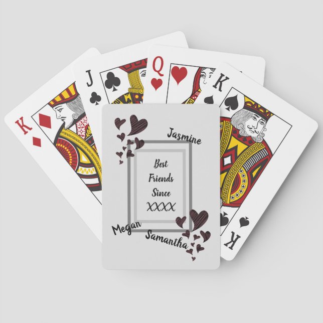Best Friends Bright Red Heart Long Friendship Poker Cards (Back)