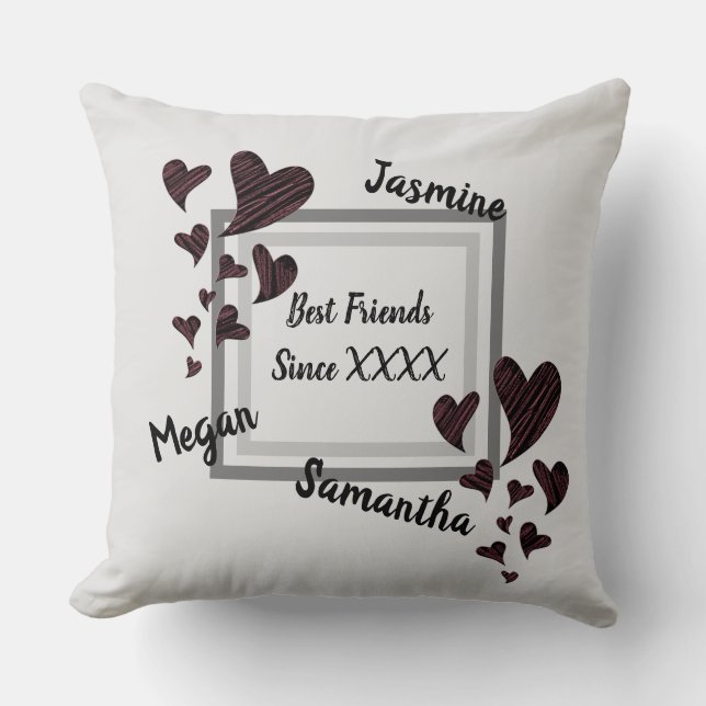 Best Friends Bright Red Heart Long Friendship Throw Pillow (Front)