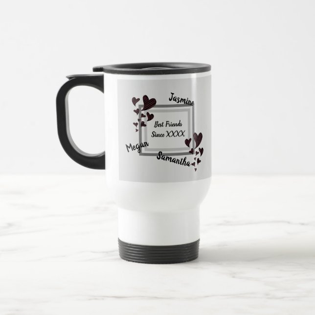 Best Friends Bright Red Heart Long Friendship Travel Mug (Left)