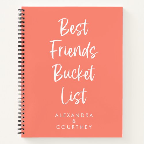 Best Friends Bucket List Personalized Peach Coral Notebook