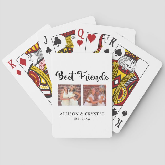 Best Friends Calligraphy 2 Photo Collage BFF's  Poker Cards (Back)