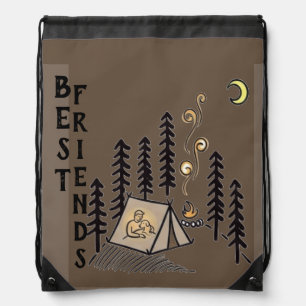 Best friends camping drawstring bag