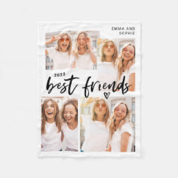 Best Friends | Casual Script and Multi Photo Grid Fleece Blanket
