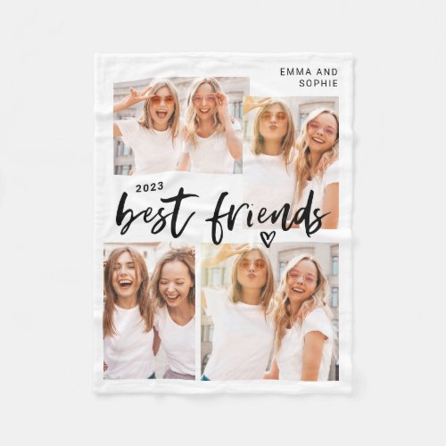 Best Friends  Casual Script and Multi Photo Grid Fleece Blanket