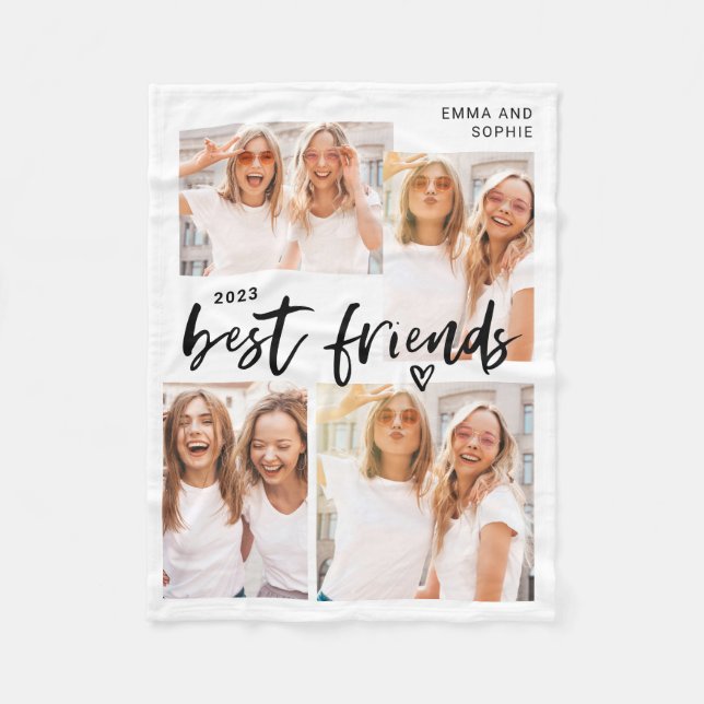 Best Friends | Casual Script and Multi Photo Grid Fleece Blanket (Front)