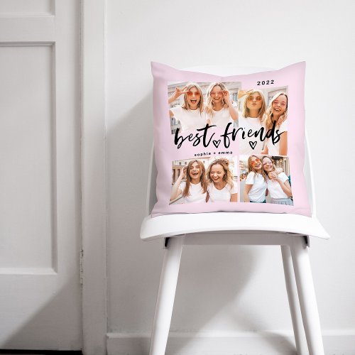 Best Friends  Casual Script and Multi Photo Grid Throw Pillow