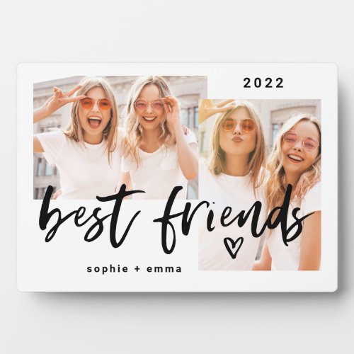 Best Friends  Casual Script and Two Photo Grid Plaque