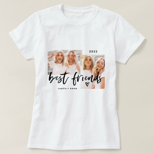 Best Friends  Casual Script and Two Photo Grid T_Shirt