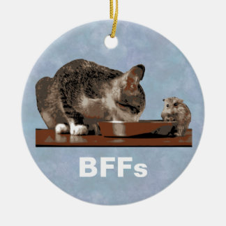 Best Friends Cat & Mouse Sharing Food Bowl Ceramic Ornament