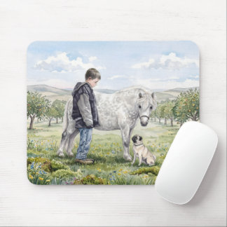 Best Friends-Child with Pony and Dog in an Orchard Mouse Pad