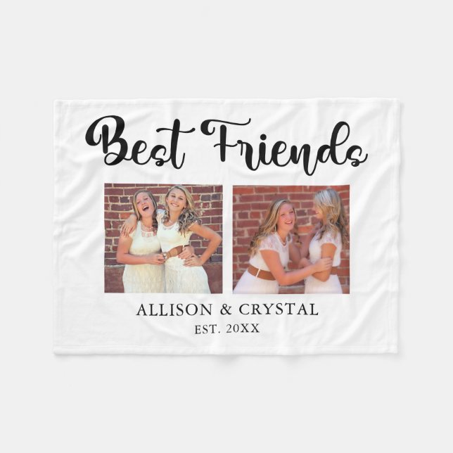 Best Friends Collage 2 photos BFF Lettering Script Fleece Blanket (Front (Horizontal))