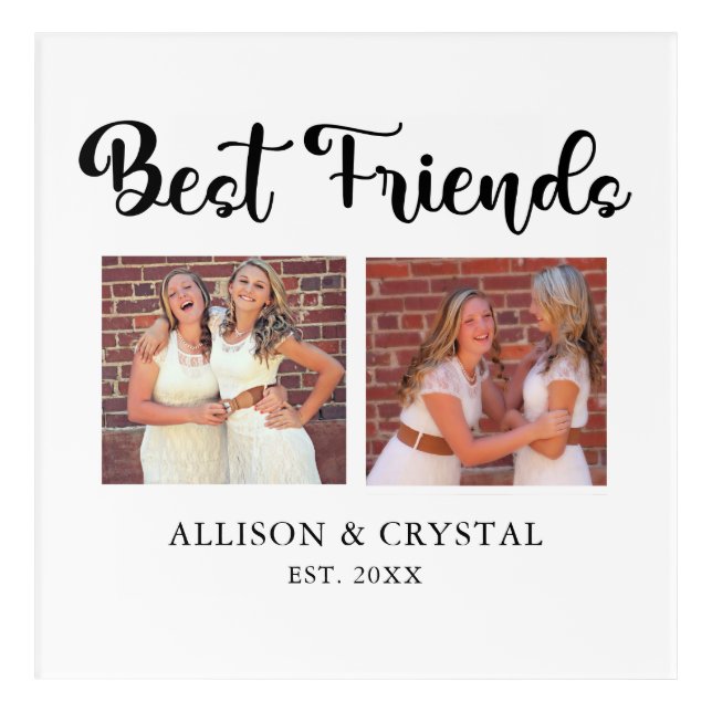 Best Friends Collage 2 Square photos script BFF Acrylic Print (Front)