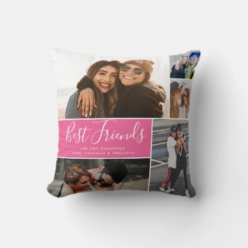 Best Friends Collage BFF Besties Quote Hot Pink Throw Pillow