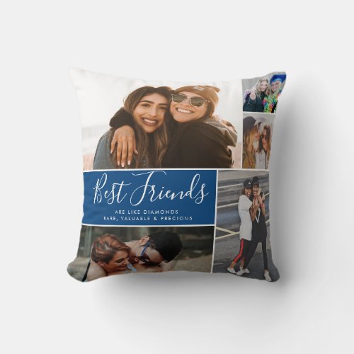 Best Friends Collage BFF Besties Quote Navy Blue Throw Pillow