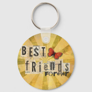 Best Friends Collage Word Cutout Vintage Butterfly Keychain