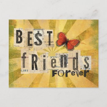 Best Friends Collage Word Cutout Vintage Butterfly Postcard by MarceeJean at Zazzle