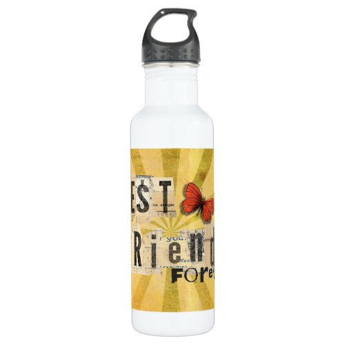 Best Friends Collage Word Cutout Vintage Butterfly Stainless Steel Water Bottle