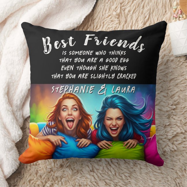 Best Friends Colorful Hair With Funny Quote Throw Pillow (Blanket)