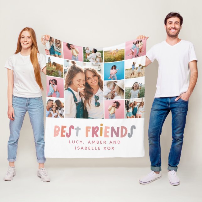 Best friends colourful 15 photo modern minimal fleece blanket (In Situ)