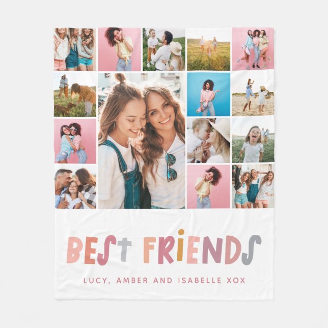 Best friends colourful 16 photo modern minimal fleece blanket (Front)