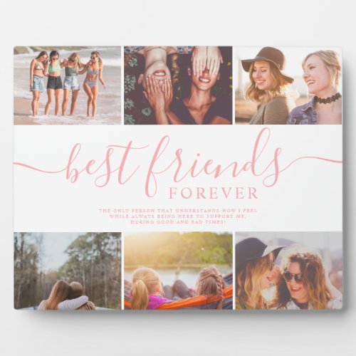 Best friends cool script pink 6 photo collage grid plaque
