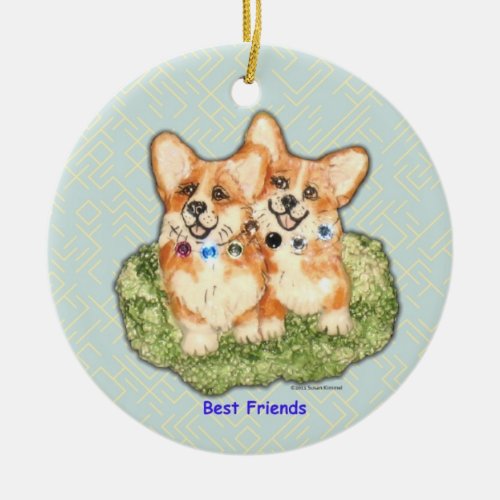 Best Friends Corgi Ornament