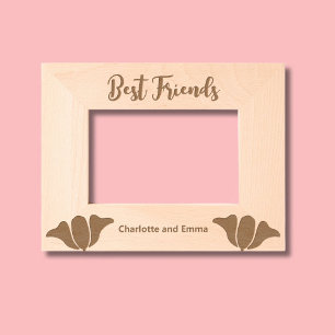 Best Friends Cursive Script Add Names with Flowers Engraved Frames