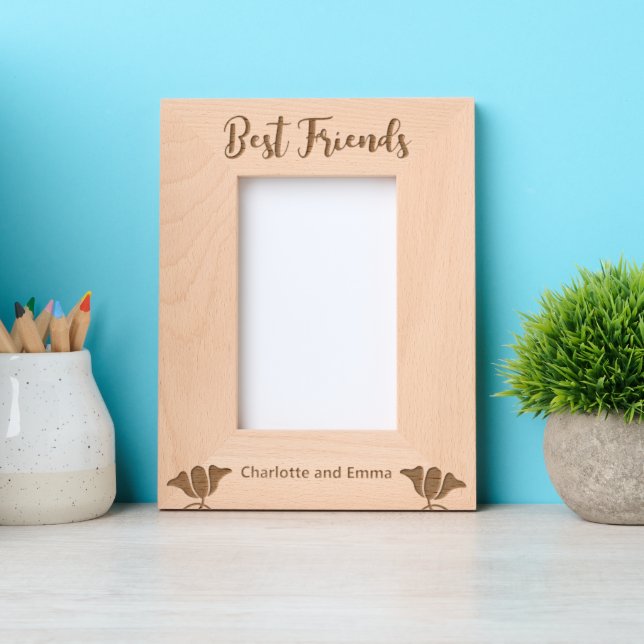 Best Friends Cursive Script Flowers Names Portrait Engraved Frames (Front)