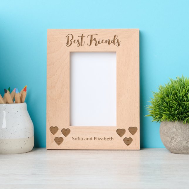 Best Friends Cursive Script Names with Hearts Engraved Frames (Front)