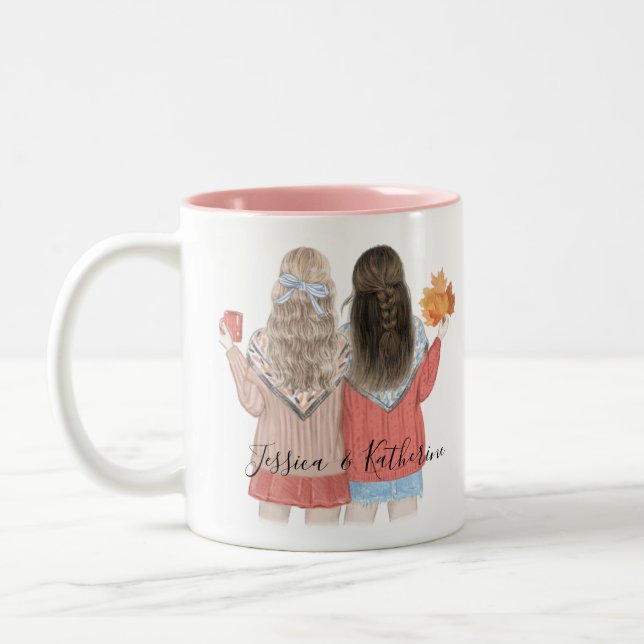 Best Friends Custom Hair BFF Besties Friendship  Two-Tone Coffee Mug (Left)