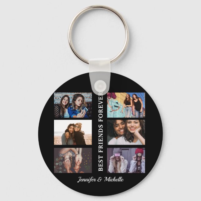 Best Friends custom names and 6 photo collage bff Keychain (Front)