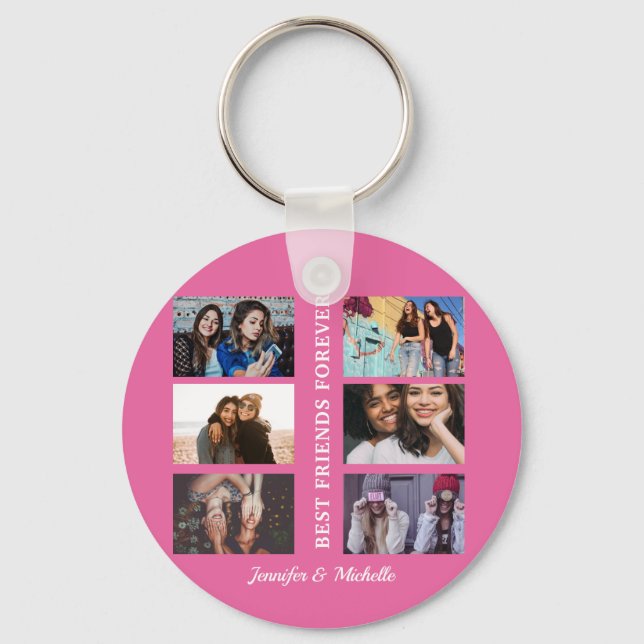Best Friends custom names and 6 photo collage bff  Keychain (Front)