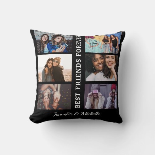 Best Friends custom names and 6 photo collage bff Throw Pillow