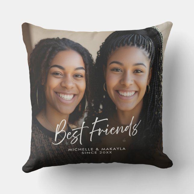 Best Friends Custom Names & Year Two Photo Script Throw Pillow (Back)