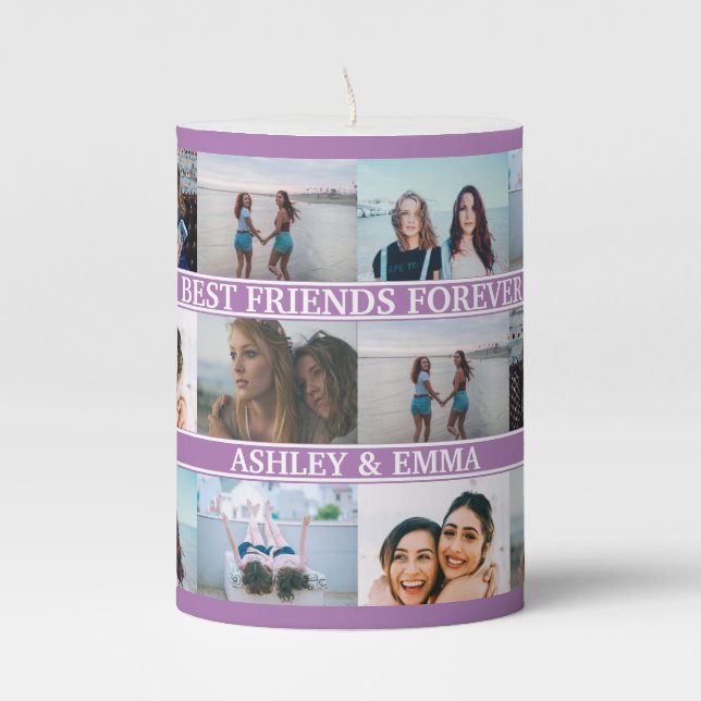 Best Friends Custom Photo Collage and Names  Pillar Candle (Front)
