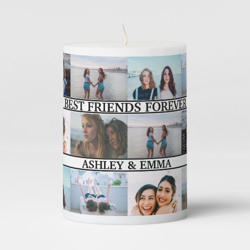 Best Friends Custom Photo Collage and Names Pillar Candle