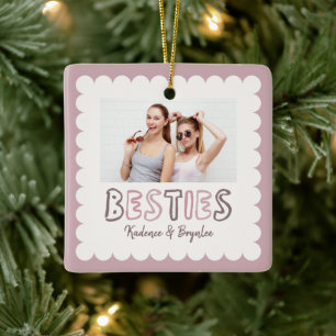 Best Friends Custom Photo Names Besties Ceramic Ornament