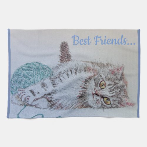 Best Friends Cute Cat Art Kitchen Tea Towel
